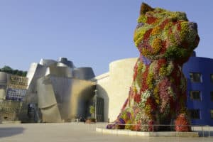 Topiary giant colourful dog shape